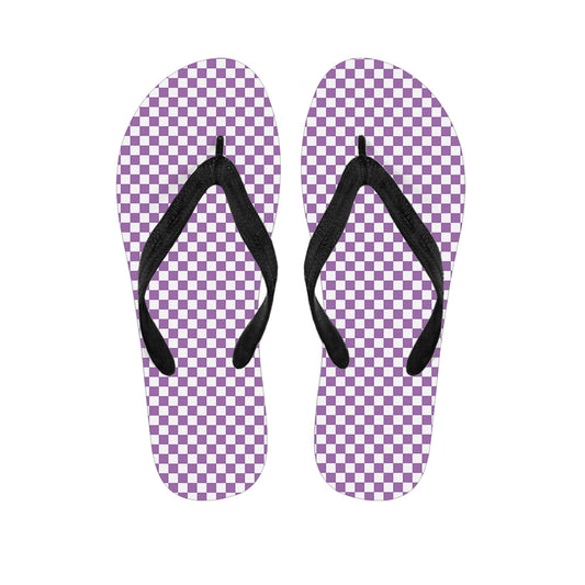 Light Purple And White Checkered Print Flip Flops