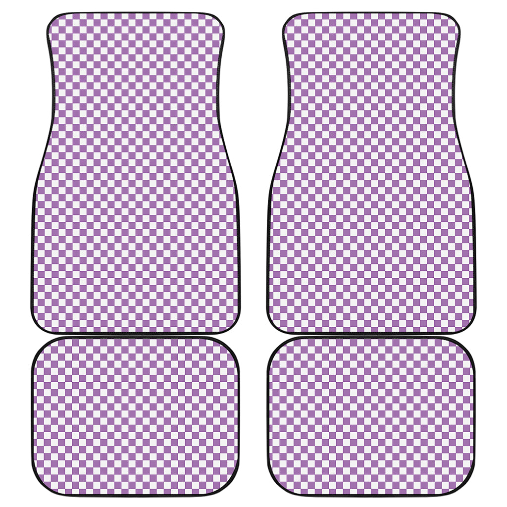 Light Purple And White Checkered Print Front and Back Car Floor Mats
