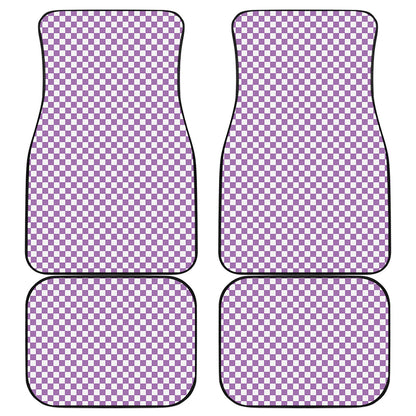 Light Purple And White Checkered Print Front and Back Car Floor Mats