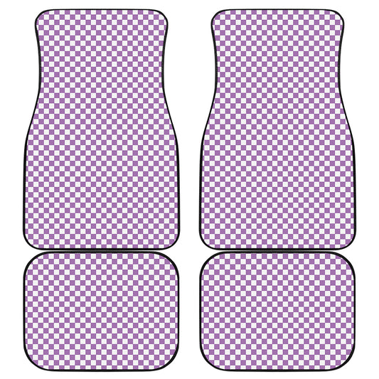 Light Purple And White Checkered Print Front and Back Car Floor Mats
