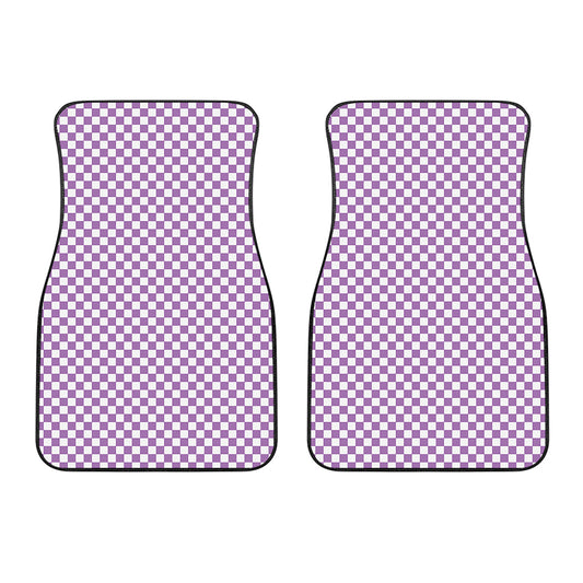Light Purple And White Checkered Print Front Car Floor Mats