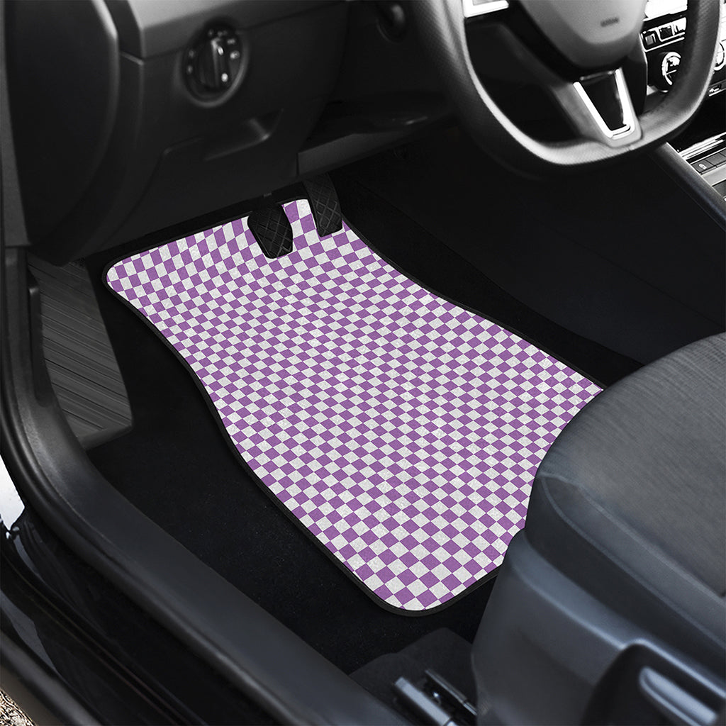 Light Purple And White Checkered Print Front Car Floor Mats