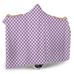 Light Purple And White Checkered Print Hooded Blanket