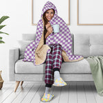 Light Purple And White Checkered Print Hooded Blanket