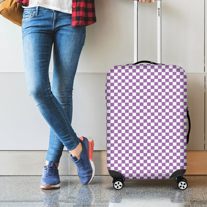 Light Purple And White Checkered Print Luggage Cover