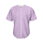 Light Purple And White Checkered Print Men's Baseball Jersey
