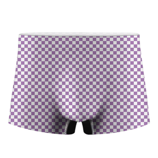 Light Purple And White Checkered Print Men's Boxer Briefs
