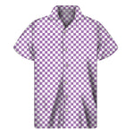 Light Purple And White Checkered Print Men's Short Sleeve Shirt