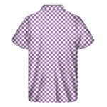 Light Purple And White Checkered Print Men's Short Sleeve Shirt