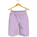 Light Purple And White Checkered Print Men's Shorts