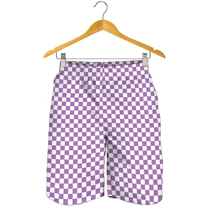Light Purple And White Checkered Print Men's Shorts