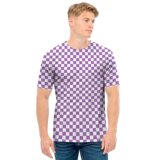 Light Purple And White Checkered Print Men's T-Shirt