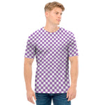 Light Purple And White Checkered Print Men's T-Shirt