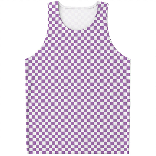 Light Purple And White Checkered Print Men's Tank Top