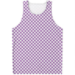 Light Purple And White Checkered Print Men's Tank Top