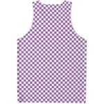 Light Purple And White Checkered Print Men's Tank Top