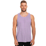 Light Purple And White Checkered Print Men's Tank Top