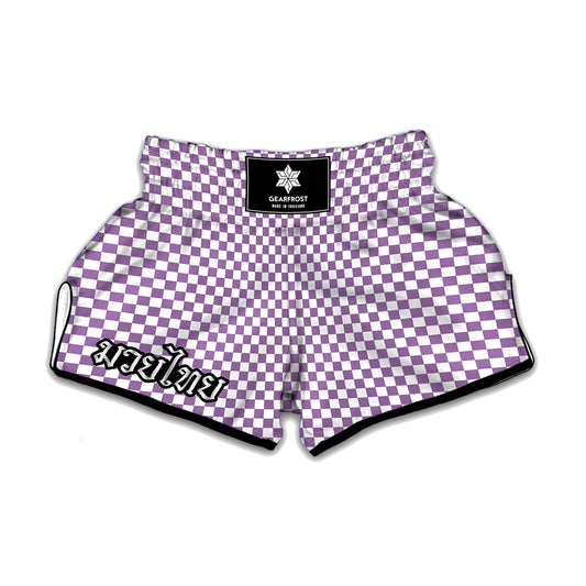 Light Purple And White Checkered Print Muay Thai Boxing Shorts