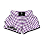 Light Purple And White Checkered Print Muay Thai Boxing Shorts