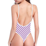 Light Purple And White Checkered Print One Piece High Cut Swimsuit