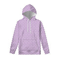 Light Purple And White Checkered Print Pullover Hoodie