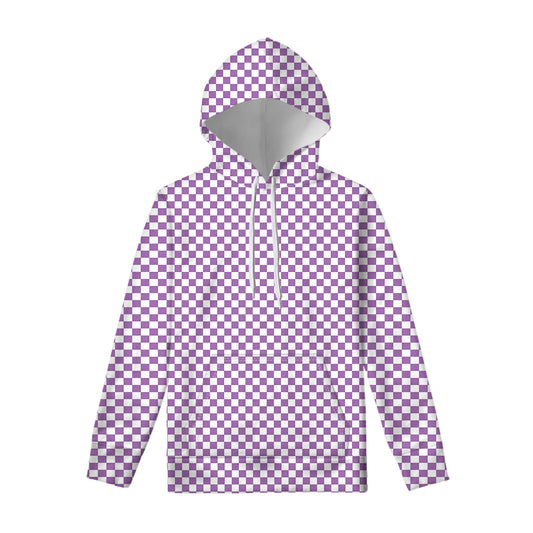 Light Purple And White Checkered Print Pullover Hoodie