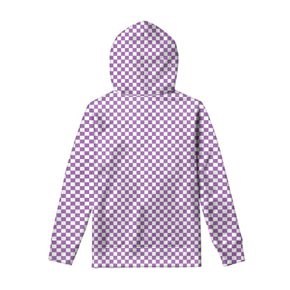 Light Purple And White Checkered Print Pullover Hoodie