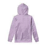 Light Purple And White Checkered Print Pullover Hoodie