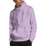 Light Purple And White Checkered Print Pullover Hoodie