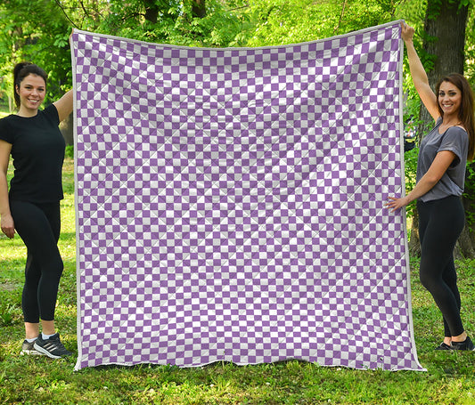 Light Purple And White Checkered Print Quilt