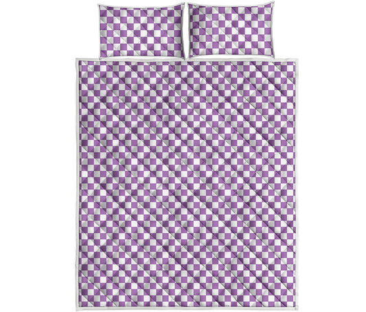Light Purple And White Checkered Print Quilt Bed Set