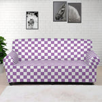 Light Purple And White Checkered Print Sofa Cover
