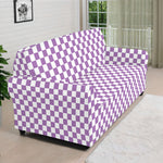 Light Purple And White Checkered Print Sofa Cover