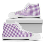 Light Purple And White Checkered Print White High Top Shoes