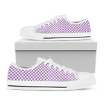Light Purple And White Checkered Print White Low Top Shoes