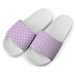 Light Purple And White Checkered Print White Slide Sandals