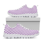 Light Purple And White Checkered Print White Sneakers