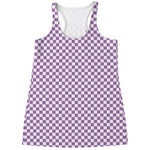 Light Purple And White Checkered Print Women's Racerback Tank Top