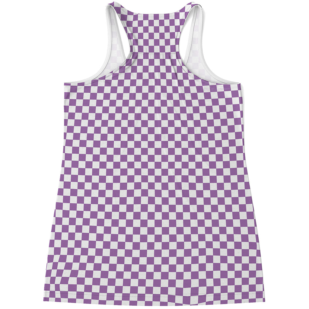 Light Purple And White Checkered Print Women's Racerback Tank Top