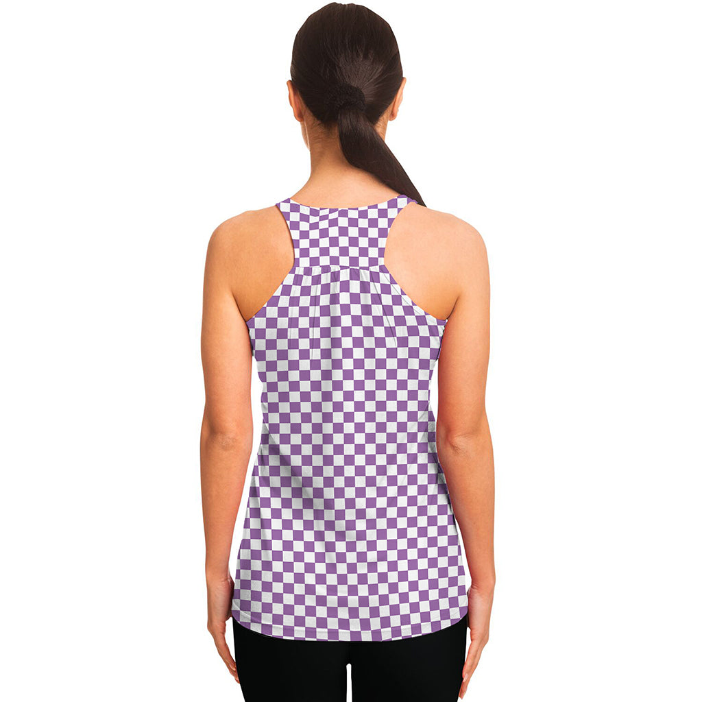 Light Purple And White Checkered Print Women's Racerback Tank Top