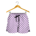 Light Purple And White Checkered Print Women's Shorts