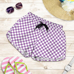 Light Purple And White Checkered Print Women's Shorts
