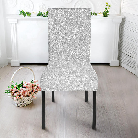 Light Silver Glitter Artwork Print Dining Chair Slipcover