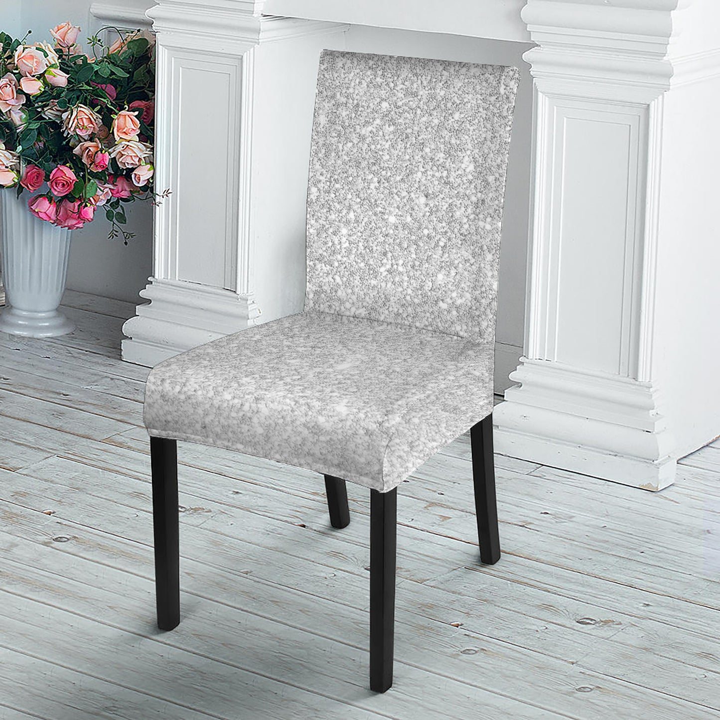 Light Silver Glitter Artwork Print Dining Chair Slipcover