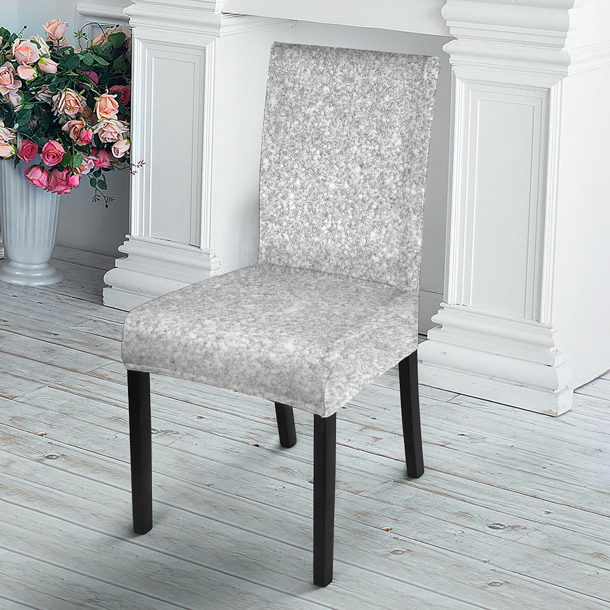 Light Silver Glitter Artwork Print Dining Chair Slipcover