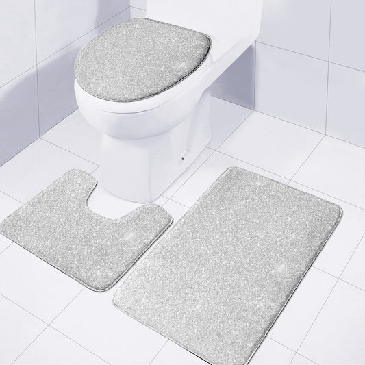 Light Silver Glitter Artwork Print (NOT Real Glitter) 3 Piece Bath Mat Set