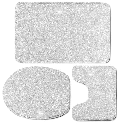 Light Silver Glitter Artwork Print (NOT Real Glitter) 3 Piece Bath Mat Set