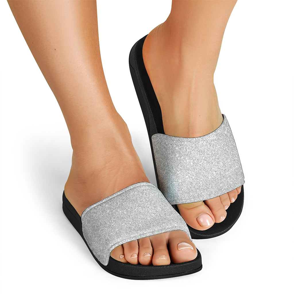 Light Silver Glitter Artwork Print (NOT Real Glitter) Black Slide Sandals