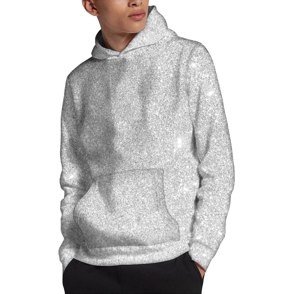 Light Silver Glitter Artwork Print Pullover Hoodie