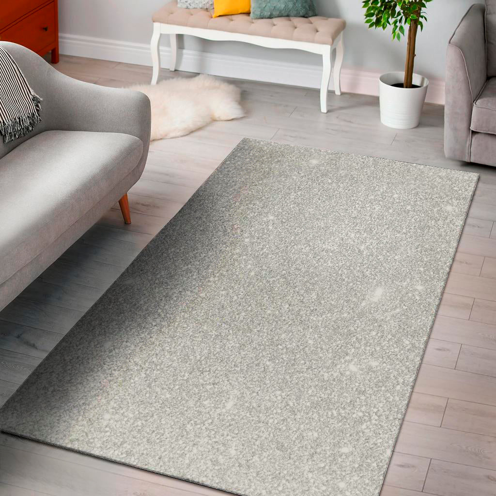 Light Silver Glitter Texture Print Area Rug